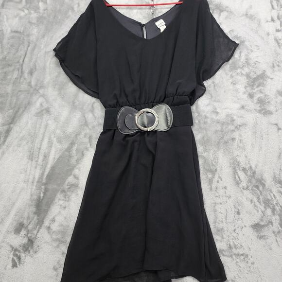 Vintage Evogues Dress Womens 3X Black Short Flutter Sleeve Belted Fit & Flare - Picture 1 of 9